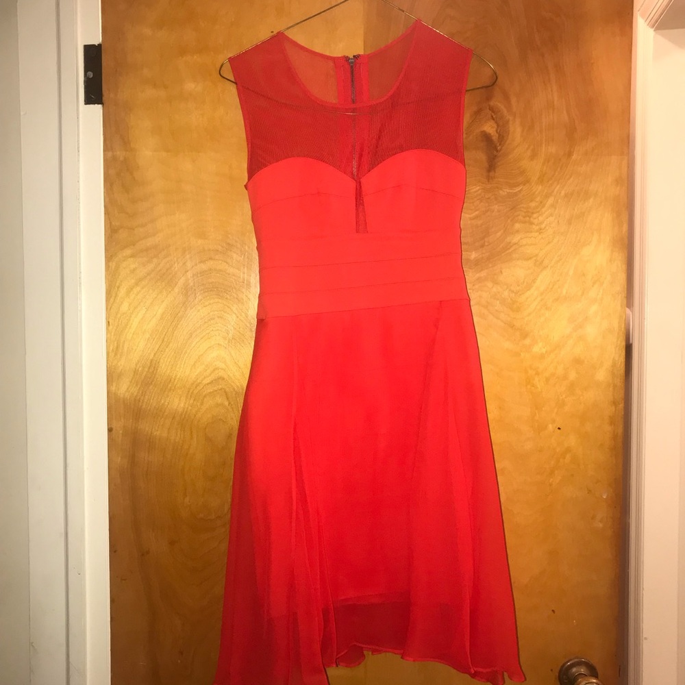 BCBG red bodycon dress with float skirt!